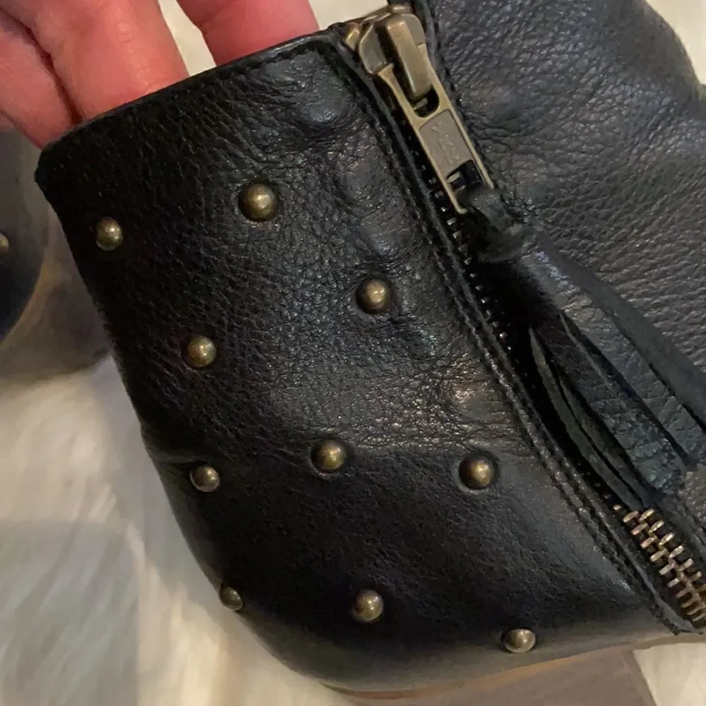Eric Michael Black Leather Studded Ankle Bootie